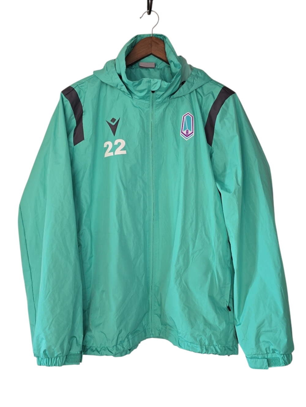 MACRON Pacific FC Soccer Winderbreaker Jacket In Mint Green Like-New Large
